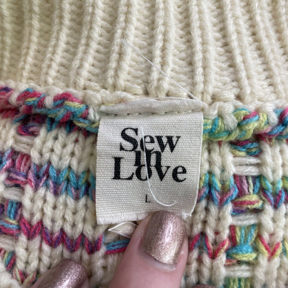 Sew In Love Rainbow Mock Neck Fisherman Knit Stitched Sweater Women's Size Large - Picture 8 of 13